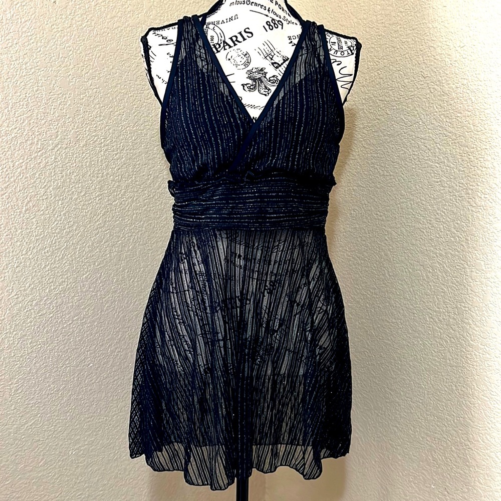 NWOT. 2 Piece Black Swimwear Silver Mesh Cover Up Top & Shorts
